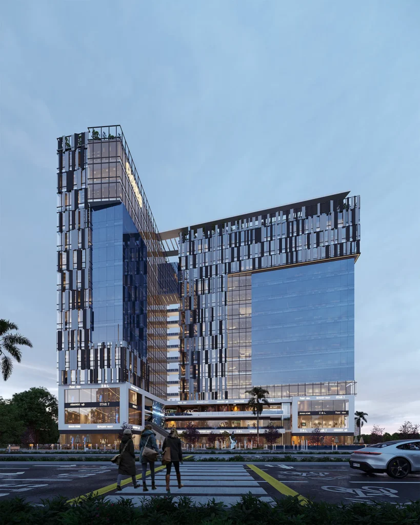 Modern glass skyscraper at iCapital Business Complex in Nairobi.