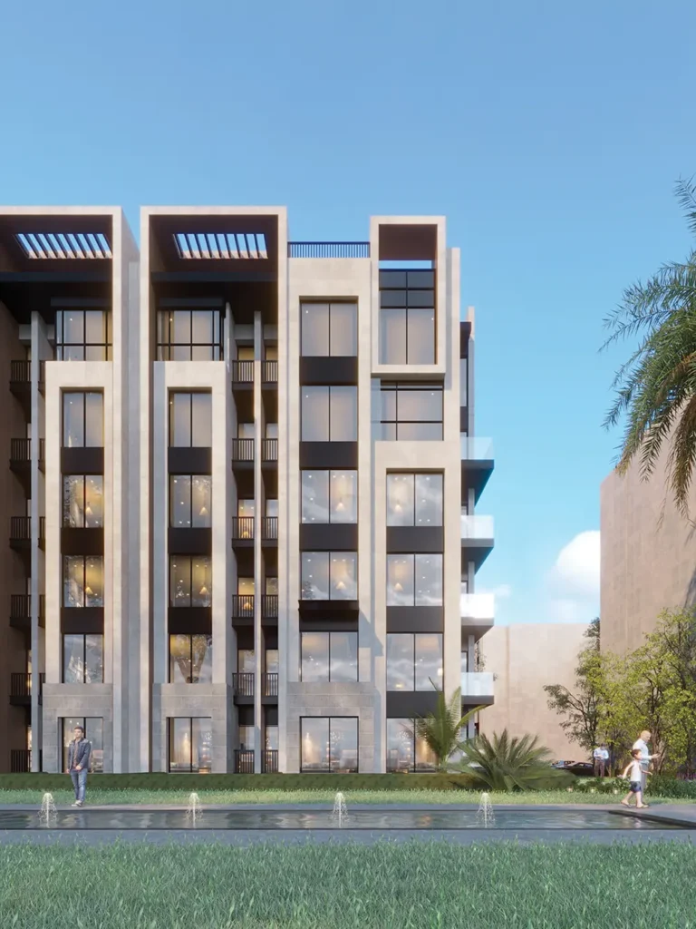 Contemporary residential building with modern architecture and large windows.